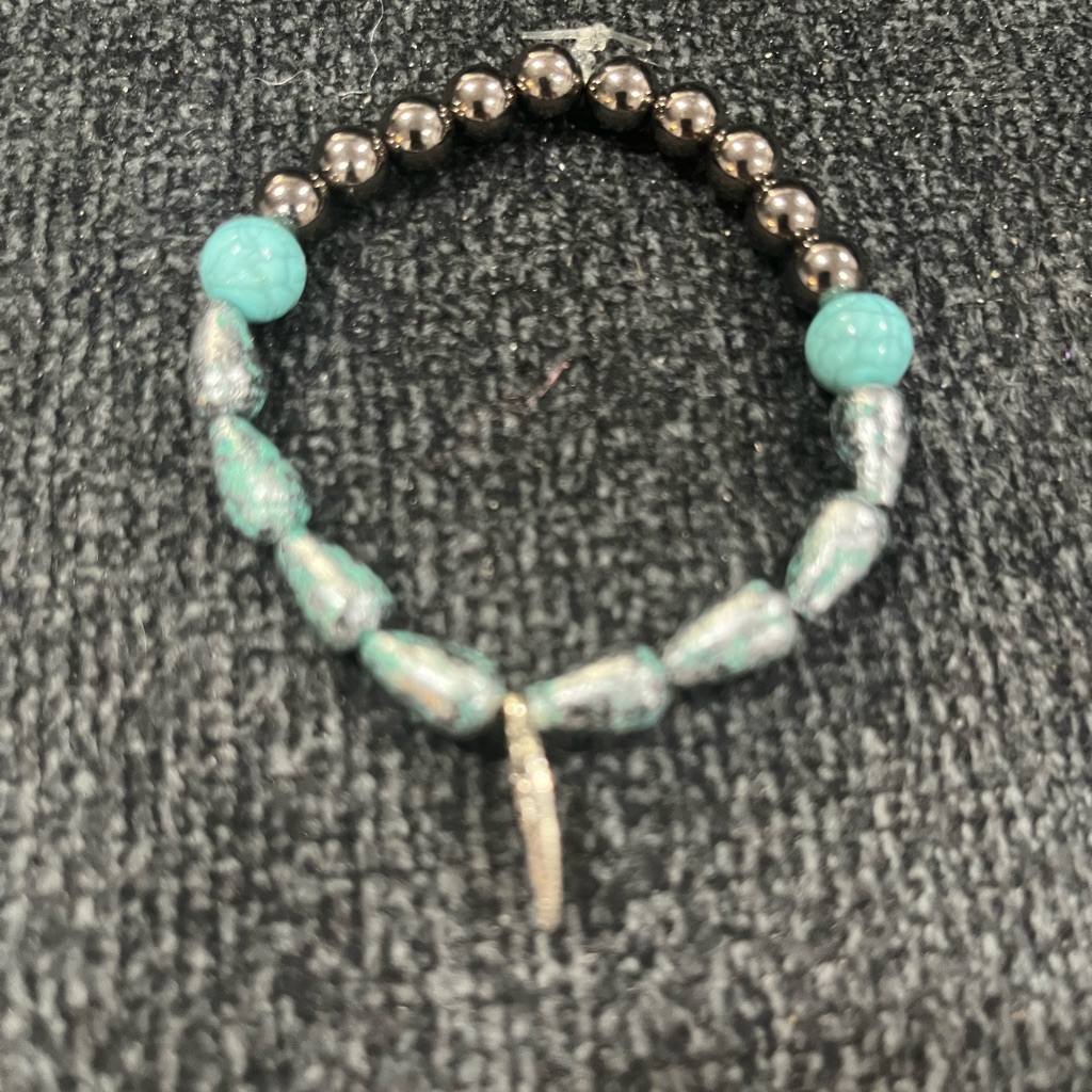 Turquoise And Silver Beaded Bracelet